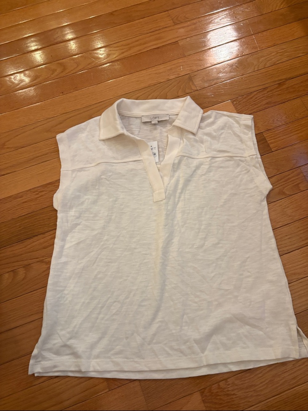 LOFT Cream Sleeveless Collared Polo Tank